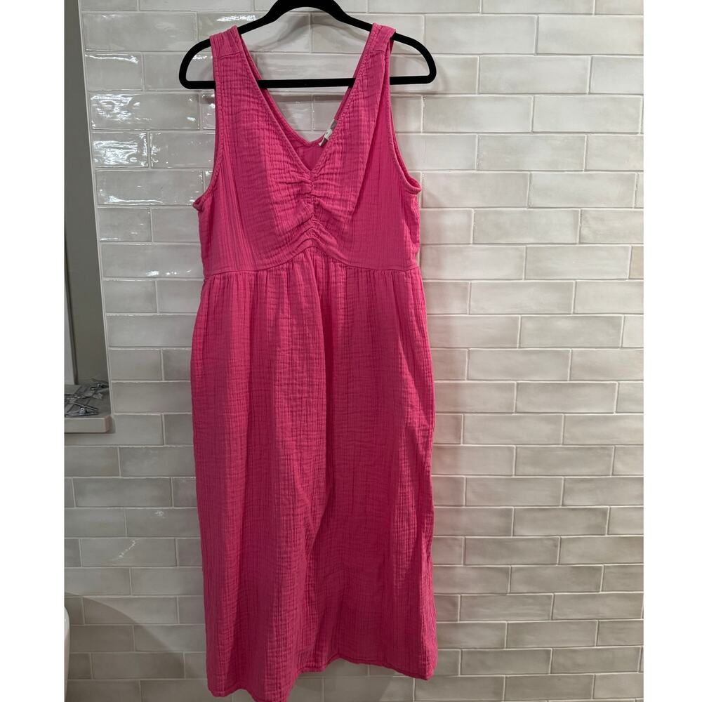 On 34th Pink Gauze Maxi Dress XL Sleeveless Pockets 46” Length